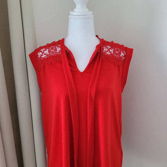 Short Sleeve Vibrant Red Blouse With Ties - Picture 8 of 11